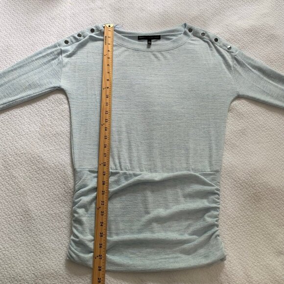 WHBM light heather blue long sleeve button detail stretch pullover shirt top - Picture 9 of 9